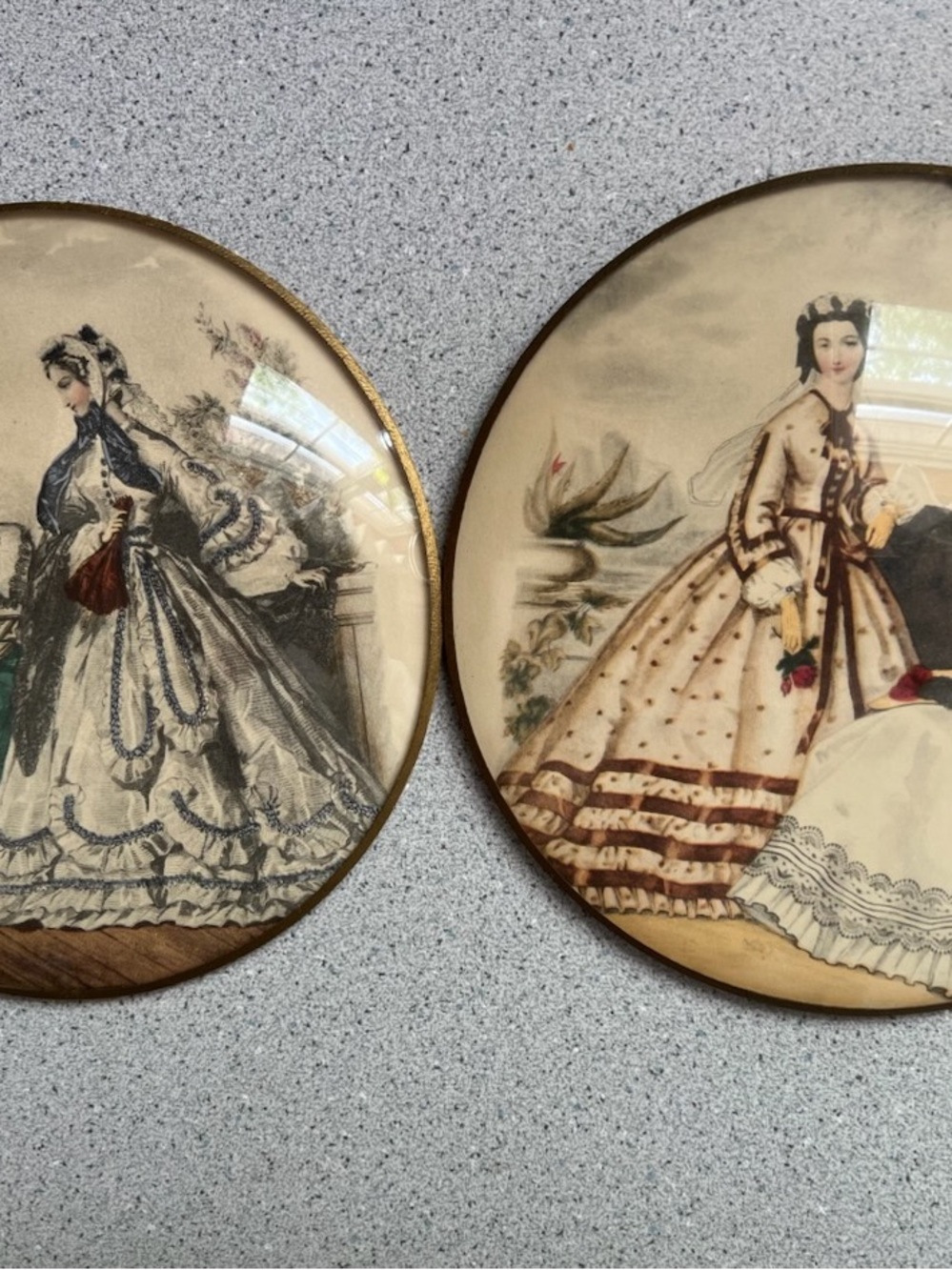 Vintage Round Victorian Lady Wall Plaques - Cream and Brown